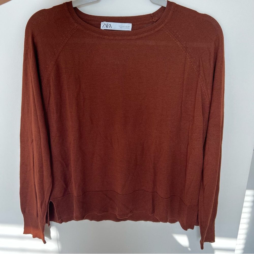 Zara High Low Long Sleeve Knit Top Crewneck Women's Size S